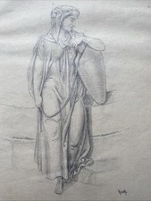 Domenico Morelli Femme Orientale au Puit dessin au crayon fin du 19ème