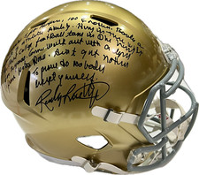 Casco velocità Rudy Ruettiger firmato Notre Dame taglia intera JSA con citazione e trifoglio