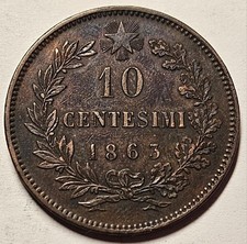 Italy, 10 Centesimi, 1863