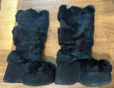 Stivali Demonia Cult Troll neri in pelliccia sintetica impilati plateau goth punk taglia 8 dischi