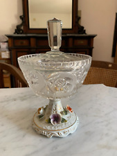 Cioccolattiera in porcellana e cristallo anni 30-40 con fiori lavorati a mano