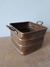 Vaso Portavaso Cache Pot Rame Manici Quadrato Vintage Antico Patina