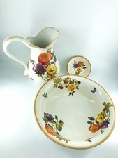 Set 3 pezzi accessori catino toilette in ceramica da camera per lavabo antico 