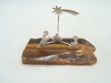 Presepe in Argento 925 su Occhio di Tigre naturale - Presepio - Natività -