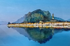 Mirko Morelli cm 60x40 Olio su tela Lecco lago di Como