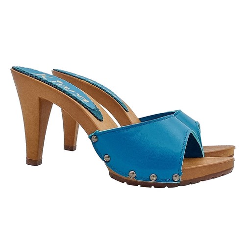 Zoccoli pelle blu royal - royal, con