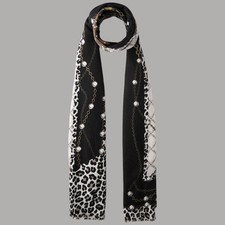 ?Liu Jo sciarpa nera 70X180 stola con stampa animalier e logo art. 2F5081T0300