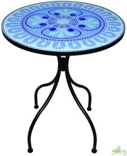TAVOLO ROTONDO TAVOLINO ACCIAIO 80XH75CM DECORO CERAMICA BLU ESTERNO GIARDINO