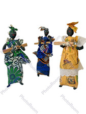 TRIS BAMBOLE Statuetta Bambola stoffa ETNICA AFRICANA originale SOUVENIR VINTAGE