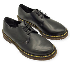 Scarpe Donna Eleganti Derby Nere Vera Pelle Made in Italy Anfibi Suola Gialla