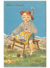 1957 bambino uova colorate decorate cartolina Buona Pasqua d'epoca