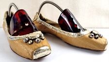 Apepazza Alvar Ballerina Shoes Combination Of Linen Look & Gold Details Sz 8.5 M