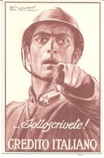 Prestito Nazionale Credito Italiano. Sottoscrivete!. Illustratore Mauzan.