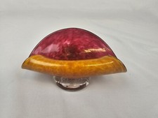 Porta biglietti da visita arricciato firmato DAVE SMITH soffiato a mano vetro artistico rosso arancione 