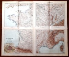 Grande carta geografica antica FRANCIA in QUATTRO FOGLI 1906 Antique map
