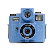 Fotocamera Holga 120 TLR blu doppia lente alloggiamento luce mirino retrò fotocamera analogica