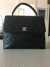 CHANEL KELLY BORSA PELLE CAVIAR NERO HARDWARE CC PLACCATO ORO 24 K