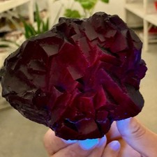 1,29 libbre rosa nera naturale fluorescente cubo fluorite esemplare bagliore sotto luce UV