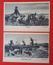 Coppia di vecchie cartoline con dipinti di Eugenio Cecconi, scene di caccia