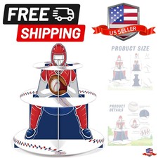 Supporto per cupcake da baseball a 3 livelli decorazioni per feste tema baseball torta da dessert T...