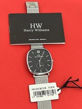 Harry Williams men steel tonneau watch w/bracelet NEW pristine