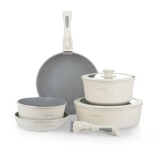 KASANOVA Batteria pentole antiaderenti per induzione 9 pezzi Eaziclip beige