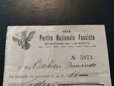 Ricevuta Tessera PNF Arditi