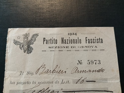 Ricevuta tessera pnf arditi - tessera,