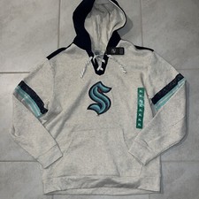 Autentica felpa con cappuccio in pile NHL Team Apparel Seattle Kraken skate stringata da uomo taglia XL