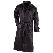 3X Cappotto Lungo Pelle Nero Vera Pelle Trench Coat Cappotto Lungo Uomo