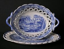 SUPERLATIVO ANTICO CESTO IN PORCELLANA "MINTON" E IL SUO SOTTOBICCHIERE -d. 1815-