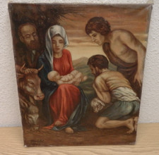 Olio Tela Dipinto Maria con Bambino Con Firma 1963 Immagine 35x30 CM