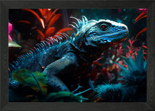 Iguana con fiori incorniciato