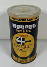 Racchetta da parete vintage Regent ufficiale 4 palline nere sigillate in lattina 