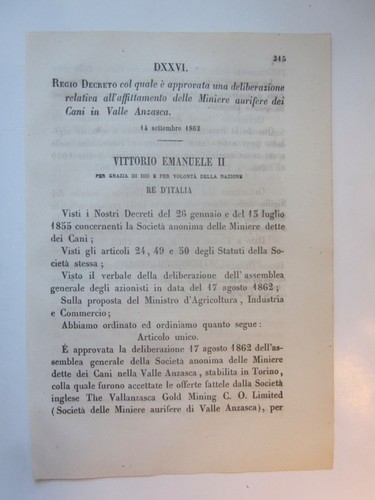 1862 regio decreto originale - 1862,