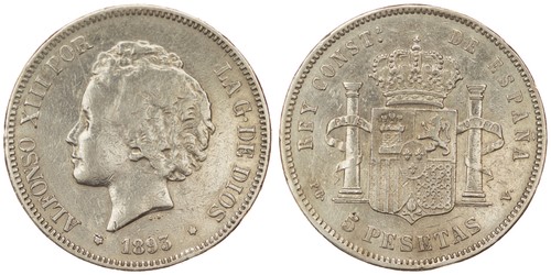 Spagna pesetas 1893 p g - 5,