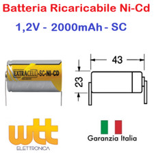 BATTERIA PILA NiCd SC 1,2v 2000 mah a saldare TRAPANO AVVITATORE Ni-Cd 22x42mm