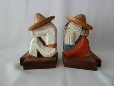 Vintage 70's/80's Mexican Folk Art Carved Wood Mexican Siesta Bookends h12,8cm