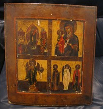 XVIII Icona Russa quadripartita. Angelo del Deserto, Madre di Dio, San Michele.