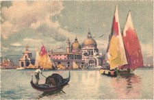 Cartolina Barche a Vela e Gondola Basilica di Santa Maria della Salute, Venezia, Italia