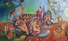 MERCATO di BISSANTI CARLO olio su tavola.