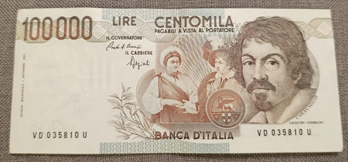100000 lire caravaggio - lire, 1°