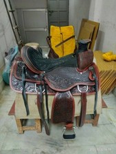 Wade Tree A Fork Premium Western Leather Roping Ranch sella per cavalli da...