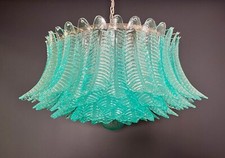 Grande lampadario in vetro di Murano -100 bicchieri Felci turchesi