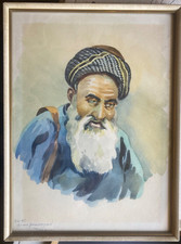 AQUARELL Ritratto Orientale Uomo Soldato Vlad Teheran Studio Hayradeitian Raro