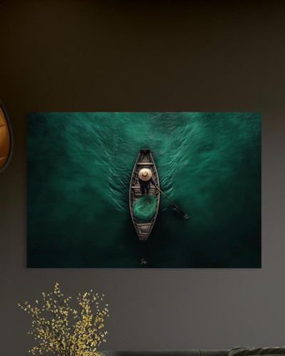 Quadro tela pescatore pesci - su,