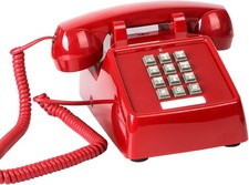 Telefono fijo retro con timbro meccanico volume regolabile hogar oficina rojo