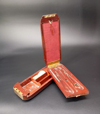 NECESSAIRE DA BARBA ANTICO IN MOGANO RASOIO  SPECCHIO STROP BARBIERE CORAMELLA