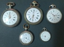 Lotto(2) Di 5 Orologi Da Taschino In Argento Non Funzionanti Per Ricambi