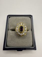 Anello donna oro 18 kt rubino Sintetico Con Contorno Zirconi Taglio Brillante